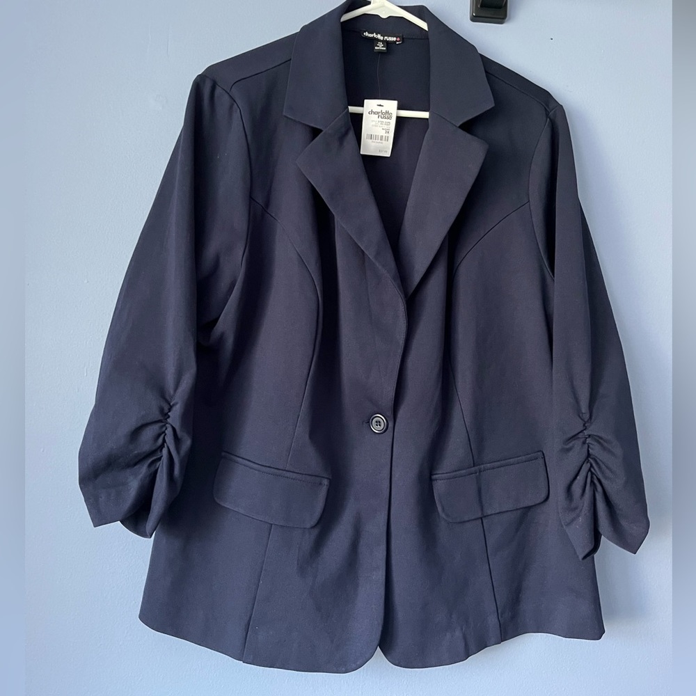 2X Career Ruched Blazer Jacket Navy Blue